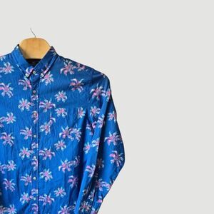 Vineyard Vines Slim Fit Murray Shirt Mens Large Blue Palm Tree Print Button Down